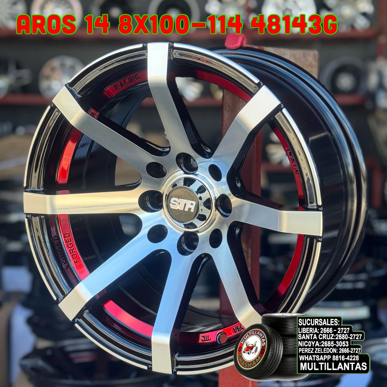 AROS # 14X7 4X100-114 ET0 MB-RD 48143G